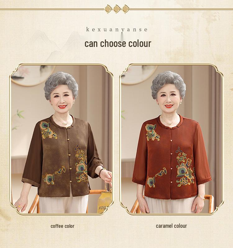Chinese-Style Summer Shirt for Elderly Women - Grandma's Festive National Design for Spring, Birthday, or Wedding.