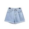 Summer 2026 Women's High-Waisted Denim Shorts - Loose, Slimming, Trendy Korean Style with Wide-Leg Rolled Hem.