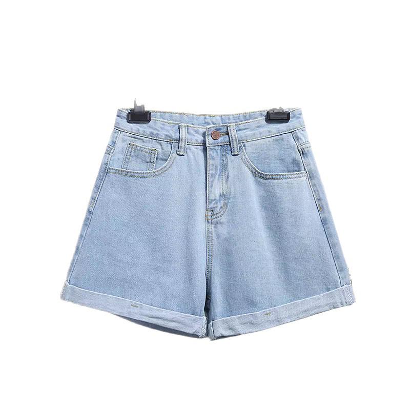 Summer 2026 Women's High-Waisted Denim Shorts - Loose, Slimming, Trendy Korean Style with Wide-Leg Rolled Hem.