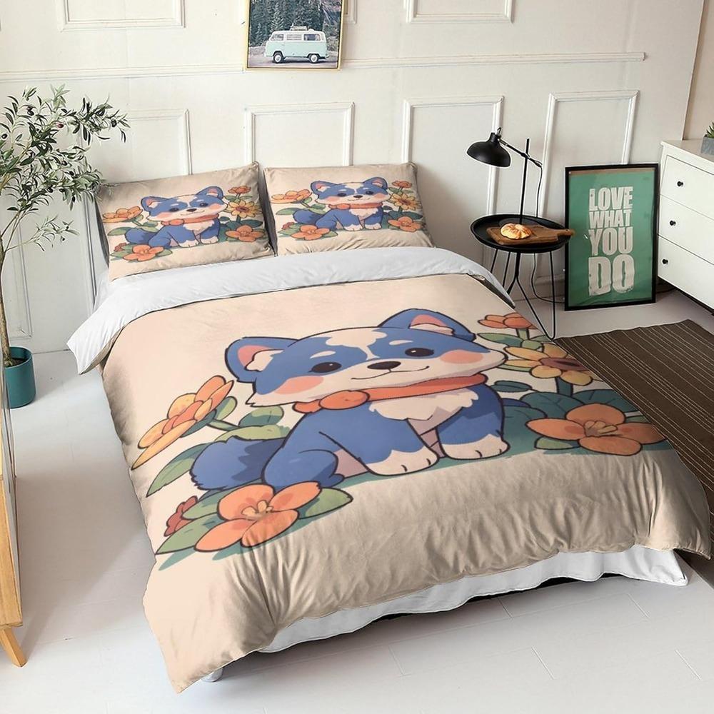 3D Cartoon Animal Dog Duvet Cover Sets, Children'sTeenagers Bed Linen 3-Piece Duvet Covers, Microfibre,Room Decor  Duvet Cover
