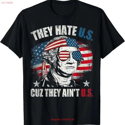 They Hate Us Cuz Aint USA American Flag 4th of July T Shirt Vintage Washed Streetwear Homme Stretched Soft Versatile