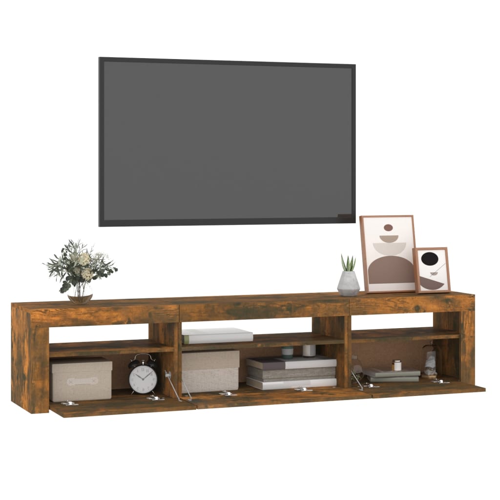 Vidaxl Szafka Pod Tv Z Oświetleniem Led, Przydymiony Dąb, 195X35X40 Cm