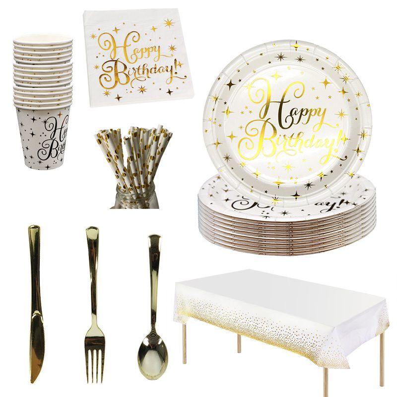 Dot Gold Polka Stamping Happy Birthday Party Decor Supplies Tableware Disposable