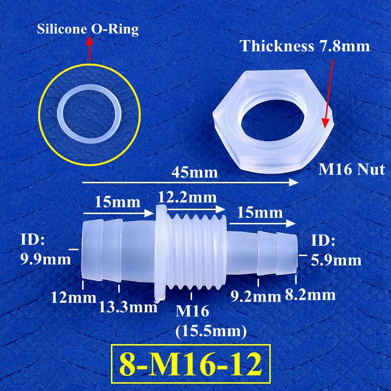 3~12mm Racord Bulkhead PP Pagoda Conector Direct Cu Piuliță Filet M6-16 O-Ring Irigare Grădină Acvariu Rezervor Pompă Aer Furtun Racord