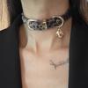 Y2k Sweet Cool Punk Puppy Footprint Tag Leopard Pattern Horse Hair Choker Collar Leather Neck Belt Party Necklace