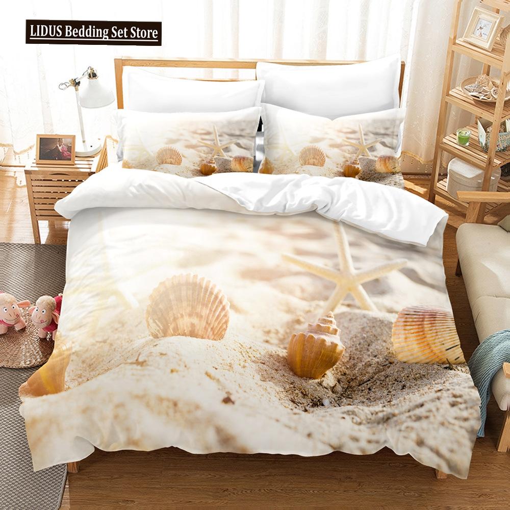 Zestaw Poszwy na Kołdrę Krajobrazowy Rozmiar King Full Letni Palmy Plaża Fale Morskie Motyw Oceaniczny Dla Dzieci Dziewczynka Chłopcy Poliestrowy Zestaw Pościeli