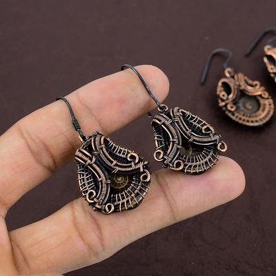 Natural Ammonite Gemstone Handmade Copper Wire Wrap Gift Earring 1.85 A0H50