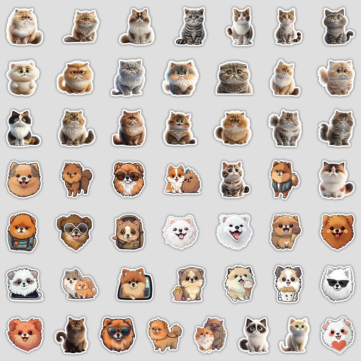 

50 Pieces of Bichon Frise and Cat Graffiti Stickers, Water Cup, Computer Waterproof Decorative Stickers, Creative Animal Stationery Stickers