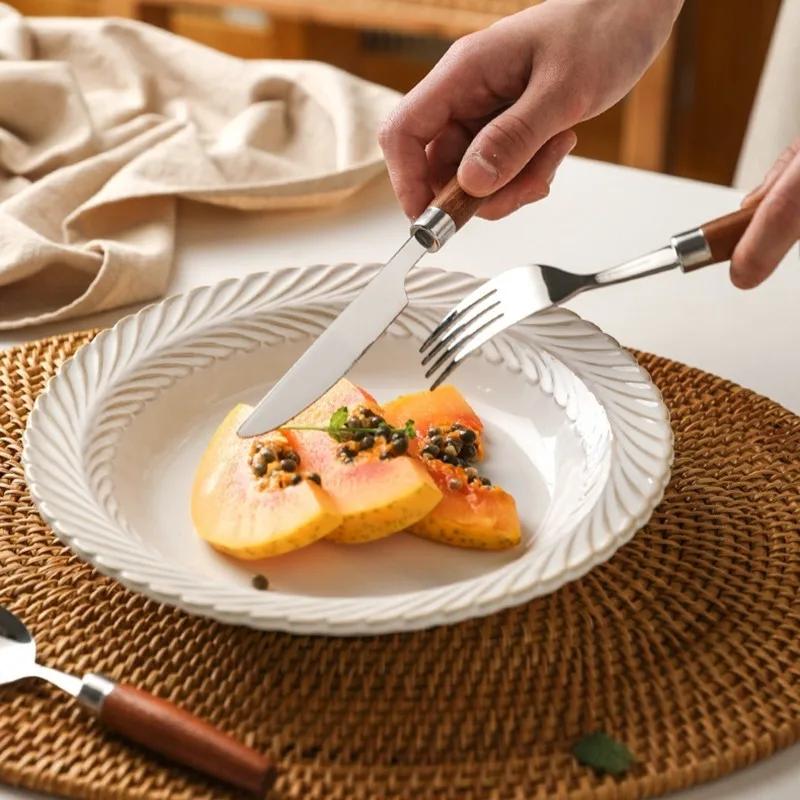 Wooden Handle Tableware Stainless Steel Knife Fork Spoon Western Cutlery Tea Spoon Steak Knife Fork Kitchen Restaurant Utensil