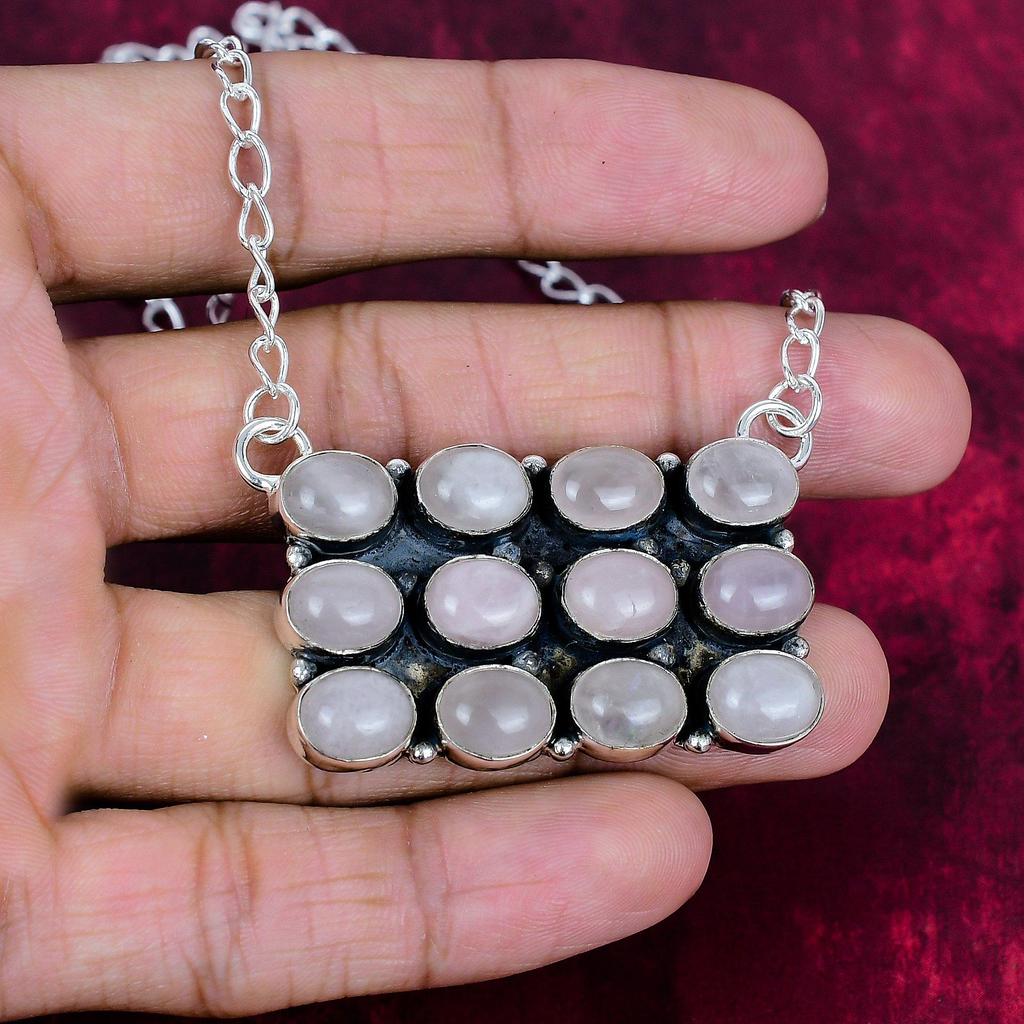 Rose Quartz Handmade Latest Design Jewelry Necklace, 925 Solid Sterling Silver Gemstone Necklace, Gift For Mother