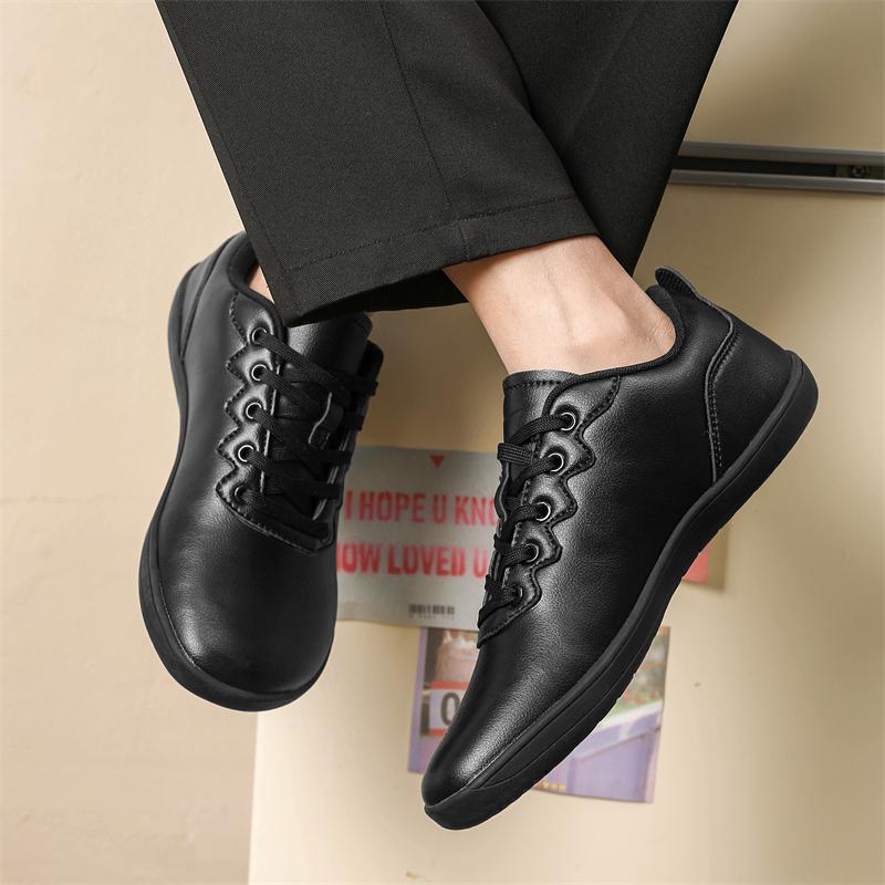Sapatos Descalços de Biqueira Larga para Mulheres Homens Sapatos Casuais de Couro PU Tênis Zero Drop Outdoor Sapatos de Caminhada Masculinos