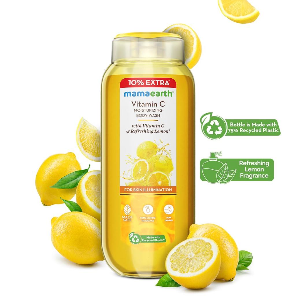 Mamaearth Vitamin C Moisturizing Body Wash 275ml Pack of 1 for Radiant Glow Hydrated Skin Lemon Scent