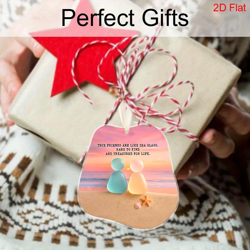1pc/2pcs Friendship Acrylic Ornament, True Friends Nspirational Quote Beach Sunset Design, Sentimental Hanging Decor for Christmas Tree, Keepsake Gift