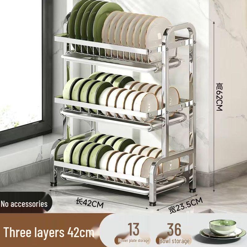 Stainless Steel Kitchen Dish Drying Rack with Bowl and Plate Storage