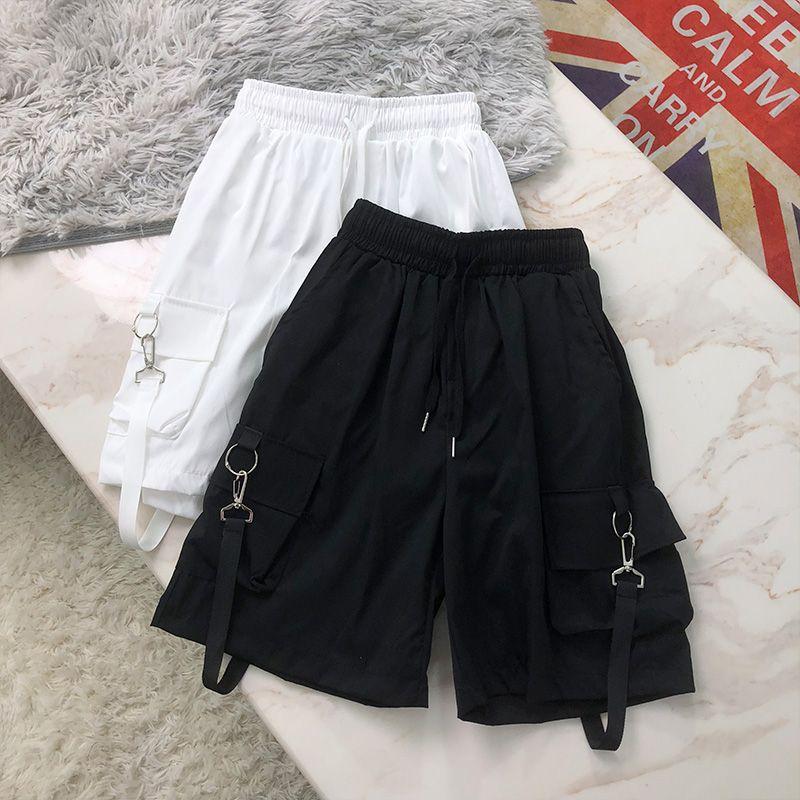 Summer Cargo Shorts Women Y2K Harajuku Streetwear Hip Hop with Chain Shorts Bf High Waist Baggy Wide Leg Short Pants