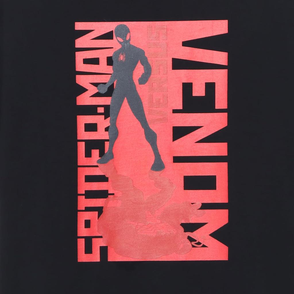 Small Planet Marvel Print Short Sleeve T-Shirt, Spider-Man vs. Venom, One Size Fits All, Black