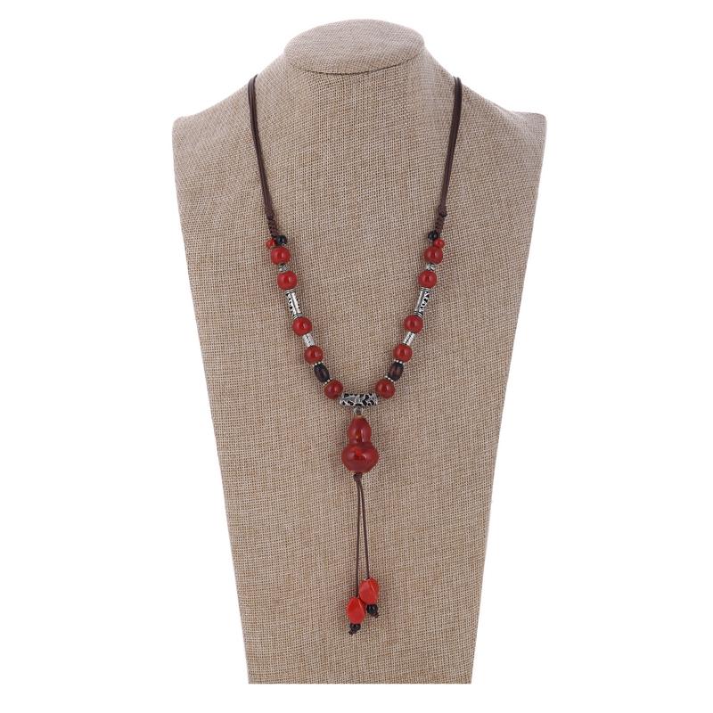 

Classical Ceramic Beads Cucurbit Necklaces Pendants for Women Boho Long Adjustable Vintage Tassel Collier Femme Necklace Zircon красный