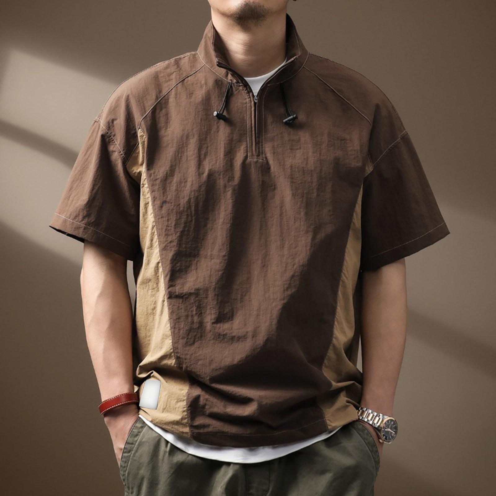 

Мужская функциональная ветровка быстросохнущая футболка с короткими рукавами летняя легкая повседневная футболка с полумолнией XXL коричневый