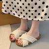 Cross-word cool slippers 2025 summer new wear retro open-toed beach belt knitted slippers women