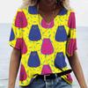 T-shirt d'été à manches courtes et col en V pour femme, imprimé chat 3D, décontracté et tendance