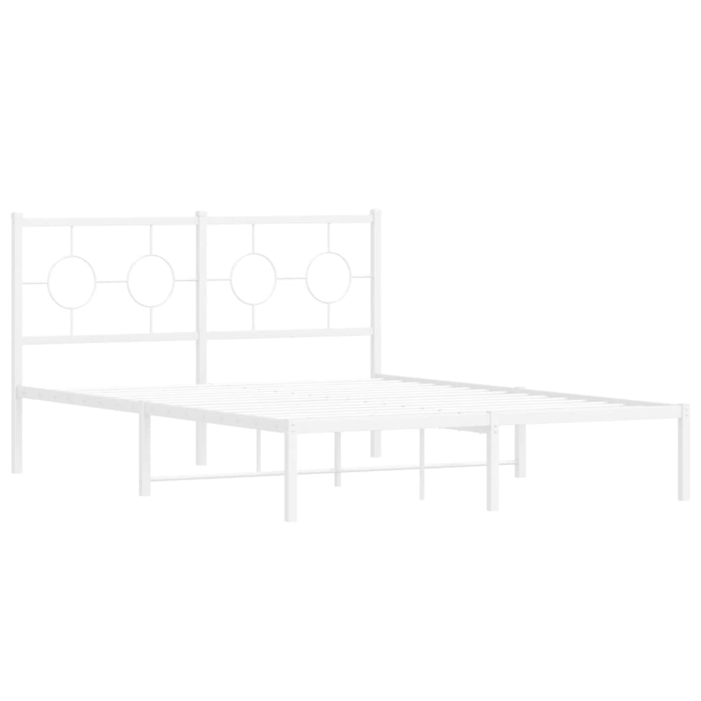 Metal Bed Frame with Headboard White 135 x 190 cm
