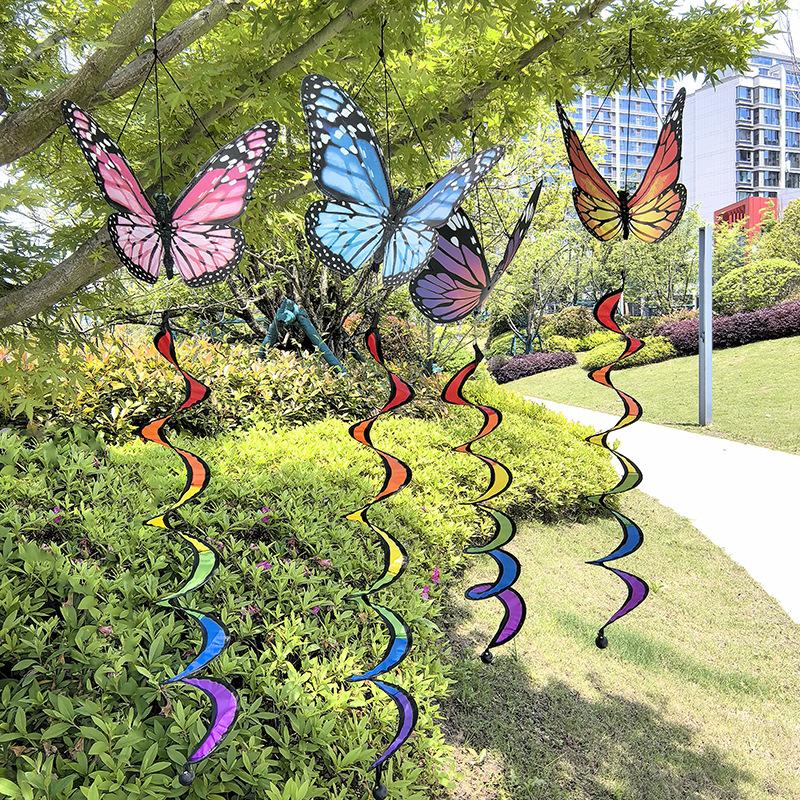 Outdoor Butterfly Wind Spinner Garden Hanging Decoration with Spiral Tail for Yard Patio Porch Balcony and Home