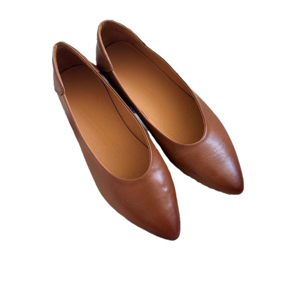 Spring New Leather Women's Pointed Single Shoes Versatile Comfortable Shallow Mouth Women's Shoes Flat Heel Women's Shoes One Pedal