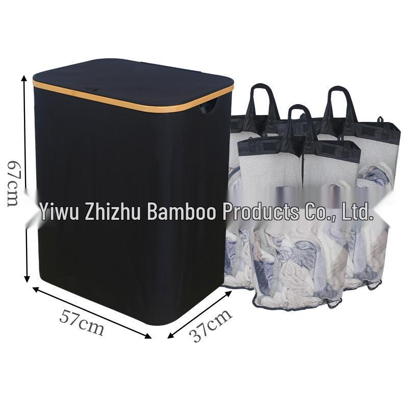 Foldable Bamboo Laundry Basket with Lid and Inner Bag for Bedroom or Bathroom