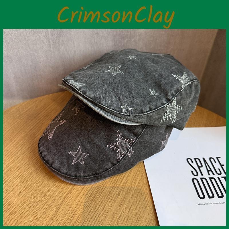 Pattern Vintage Star Wash Denim Cap With Sun Protection For Spring Gift Summer