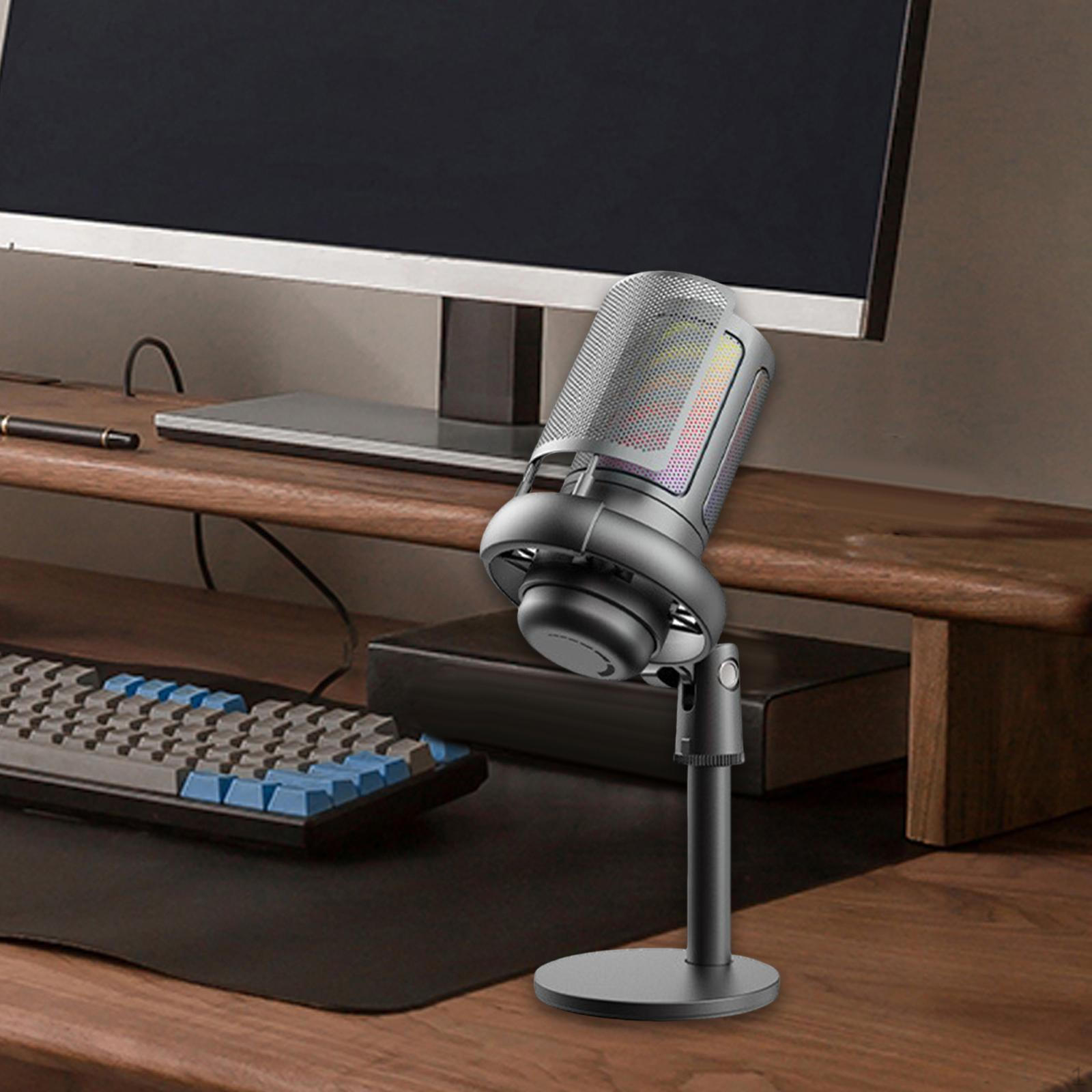 

USB Gaming 3.5mm Headphone Jack Tripod Stand Compact PC Mic with RGB Indicator for Recording чорний