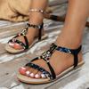 Fashion Zoki Fashion Flowers Bohemia Sandals for Women 2025 Summer Woven Band Flats Sandals Woman Non Slip Beach Sandles Plus Size 43
