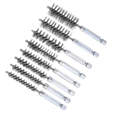 CoCud Bore Brush Set 8mm 9mm 10mm 11mm 13mm 15mm 17mm 19mm Diameter Stainless Steel Twisted Cleaning Wire Brush with Hex Shank for Power Set of 8 1/4"