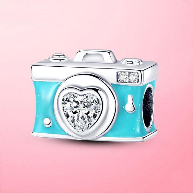 Breloques de voyage en argent Sterling 925, petite fille, ballon, avion, appareil photo, perles breloque adaptées aux bracelets originaux pour femmes, bijoux