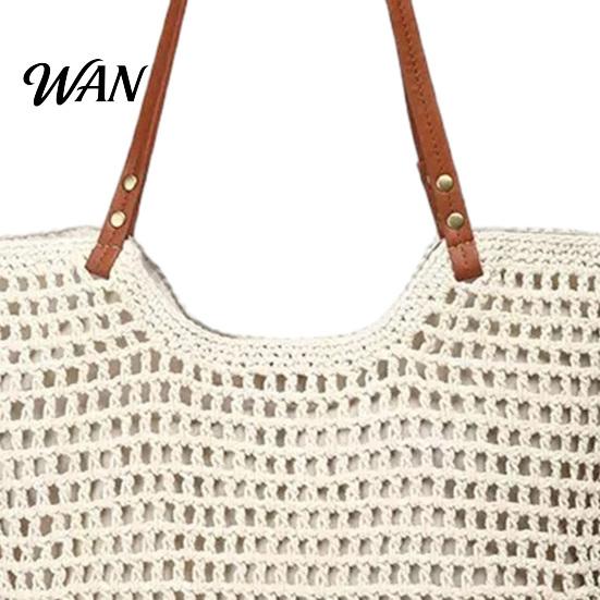 Portable Tote Bag Crochet Shoulder Bag, Large Capacity Lightweight Knit Handbag, Solid Color Handbag Summer Beach Purse for Women Holiday Commuting