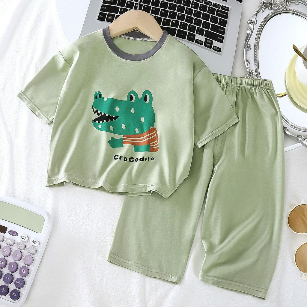 Kids Modal 3/4 Sleeve Pajama Set Summer Lightweight Breathable Air Conditioner Sleepwear For Boys And Girls