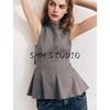 25 Spring New Women's Clothing Round Neck Sleeveless Bowknot Decoration Short Skirt Hem Silm Tops 3067008