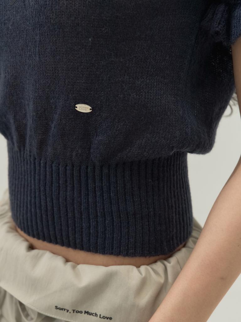 SORRY, TOO MUCH LOVE Ruffle Trim Ballet Mood Knit Top_Navy