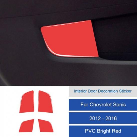 4x For Chevrolet Sonic 2012-2016 Carbon Fiber Interior Door Panel Cover Sticker Bright Red（PVC )