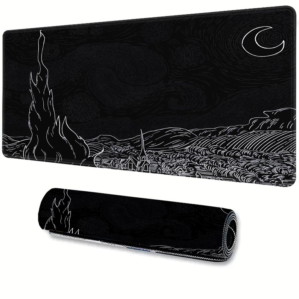Monochrome Starry Night Parody Mouse Pad, Van Gogh Art Desk Mat HD Desk Pad Extended Gaming Keyboard Mats Large XXL Gamer