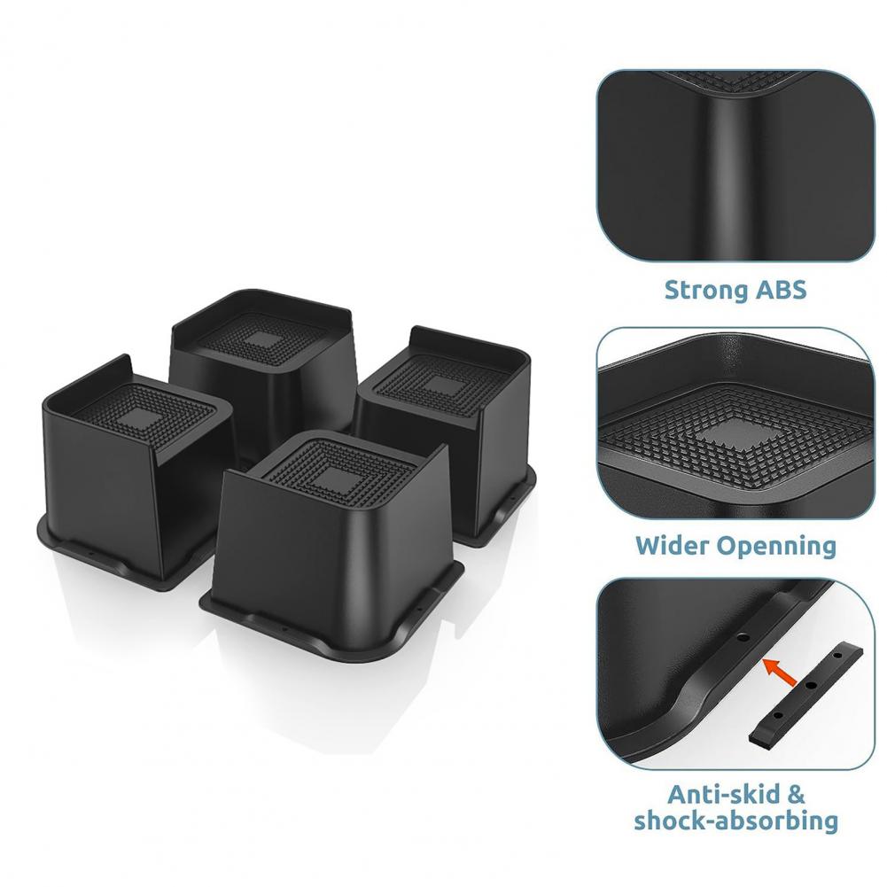 Anti-slip Bed Riser Table Riser Heavy Duty Bed Furniture Risers Set 4pcs Square Table Bed Frame Lift Supports Up To 5000lbs