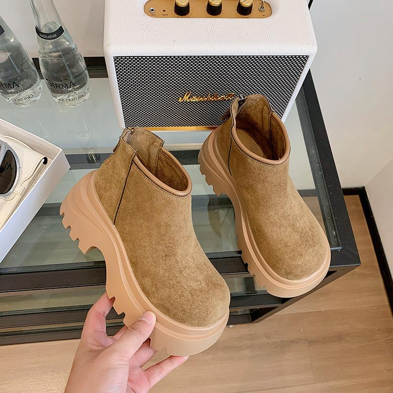 

Thick-soled snow boots women s 2025 autumn and winter new velvet thickened versatile matte soft leather short boots casual fashion boots 40 хаки