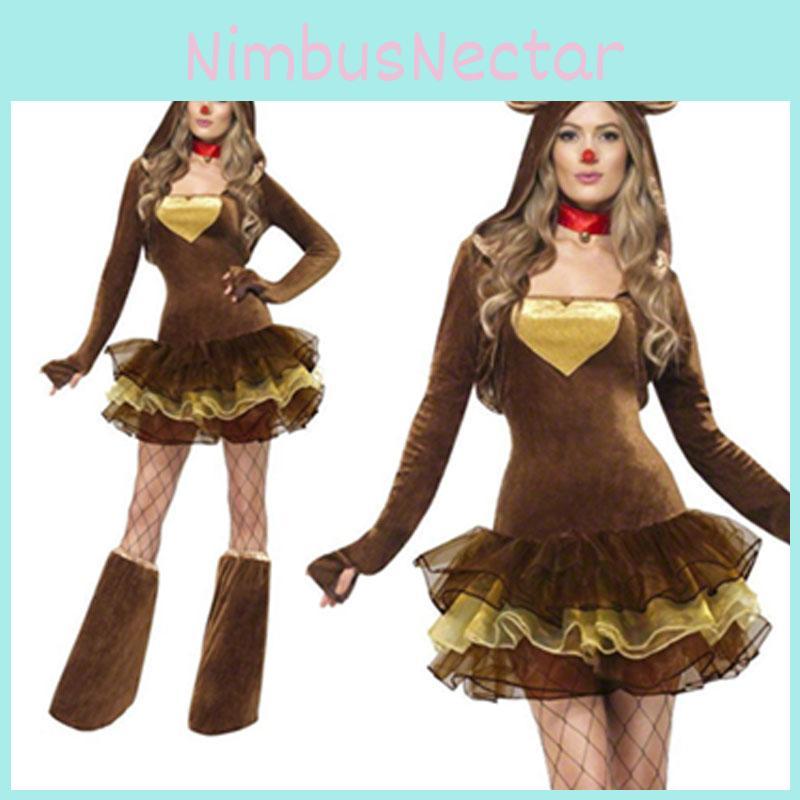 Women Christmas Reindeer Costume Fashion Cosplay Party Deer Fancy Dress Outfit