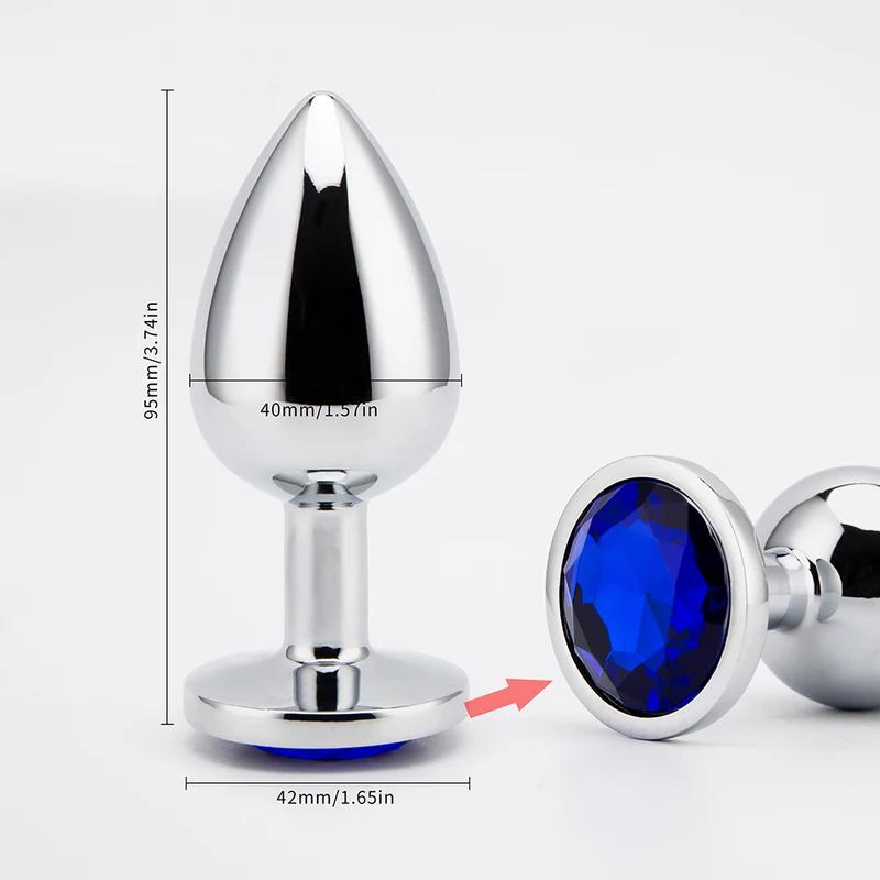 3 Sizes Metal Anal Plug Smaller Smooth Stainless Steel Butt Plug Colorful Crystal Round Anus Plug Adults Anal Sex Toys For Women