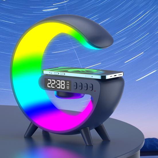 4-in-1 Belaidis Garsiakalbis Įkroviklis Naktinė Lemputė su Muzikos Sinchronizavimo Programėle Nuotolinio Valdymo G formos LED Garsiakalbio Lempa