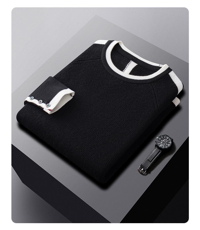 Pánský vysoce kvalitní teplý úpletový svetr s kulatým výstřihem Podzim/Zima 2025