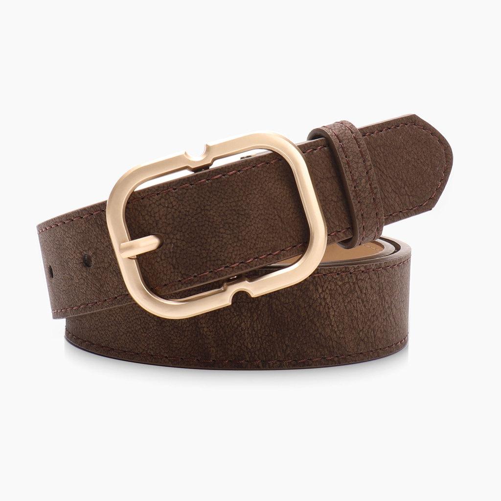 Vintage Gold Buckle Leather Belt For Women With Sanded Pu Material Casual Or Office Style