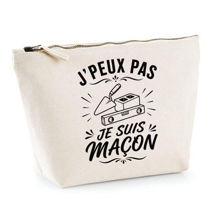 Trousse de toilette - PLANETEE - J'peux pas minimaliste (Maçon) - Beige - 100% coton - 3 L, zip métal