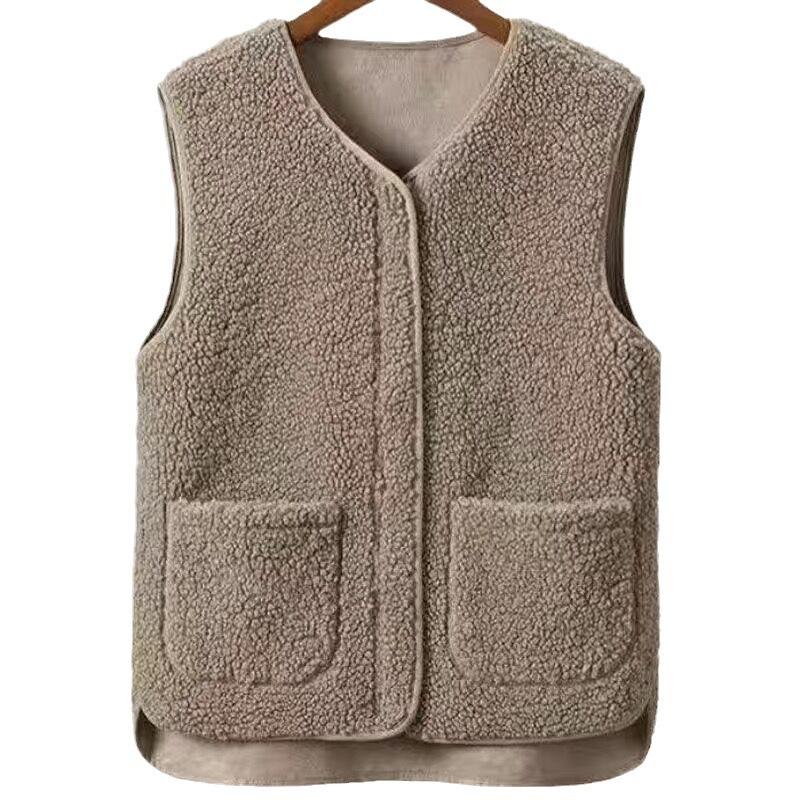 2 Winter New Fleece Fleece Cotton Vest Women's Lamb Fleece Fur Integrated Thermal Vest Mother Coat
