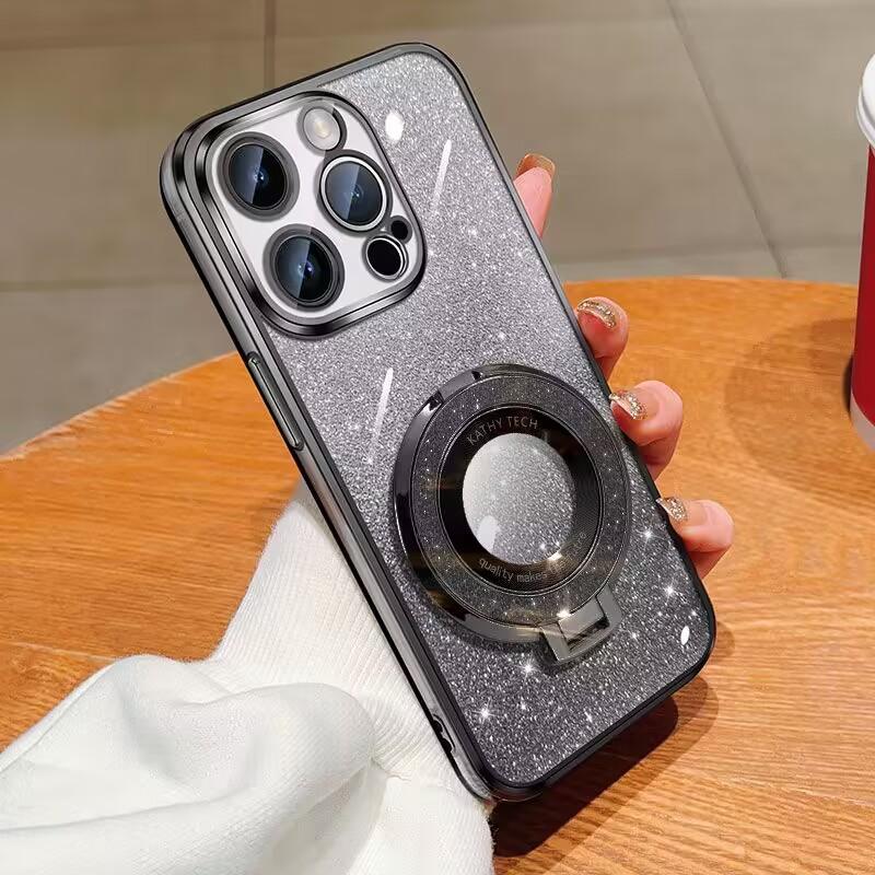 

Подходит для iPhone16proMax Чехол для мобильного телефона с блестками Магнитный держатель Apple 15 Градиентный цвет 14 Противоударный защитный чехол iPhone16 чёрный