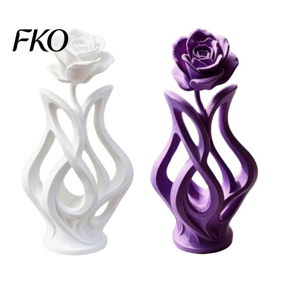 Platzsparende Schreibtischdekoration 3D-gedruckte Rosen-Skulptur, Hohlvase Blumenkunst-Figur mit matter Oberfläche, Künstlerische Blumenskulptur Minimalistisch